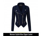 Women Stylish Blue Zipper Jacket